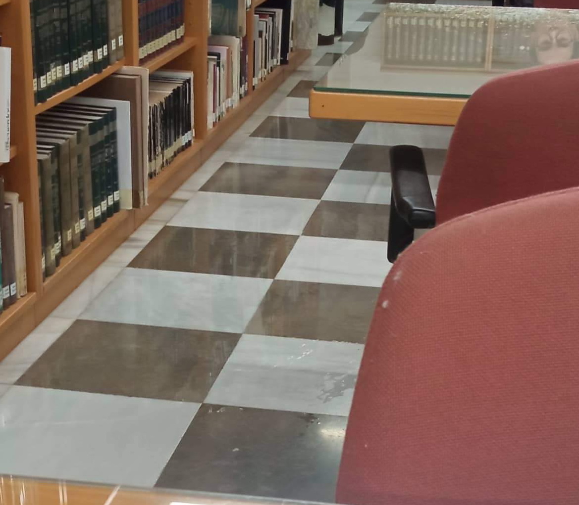Goteras en la biblioteca municipal de la Casa de La Palma de Motril.